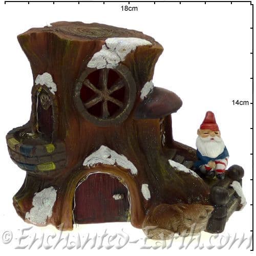 The Christmas Garden  - Light up -  LED Gnome Home -  Tree  House  with Gnome & Fox- 14cm tall