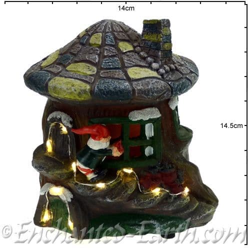 The Christmas Garden - Light up - LED Gnome Home - Tree House with Stone Mushroom Roof - 14cm.