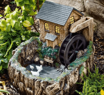 The Fairy Garden Water Mill Fountain - Solar with LED lights