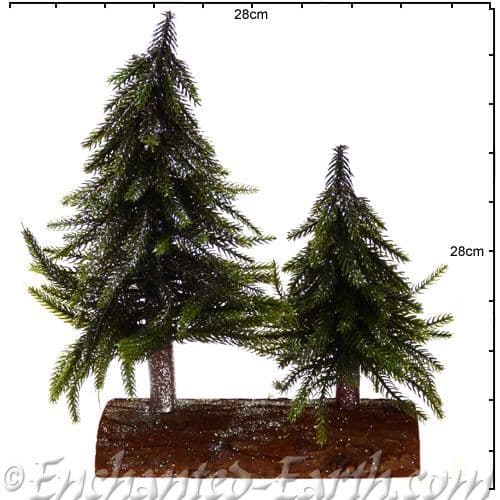 The Festive Woodland - Double Christmas Tree Decoration on a real log. - 28cm.