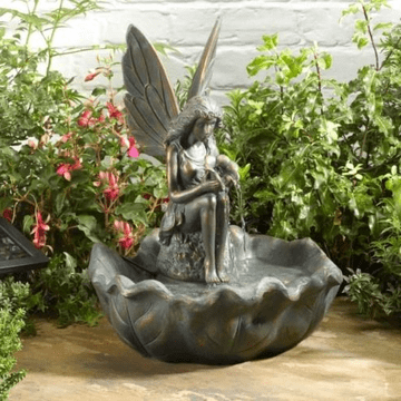 The Leaf Fairy Fountain - Solar Water Feature - 43cm