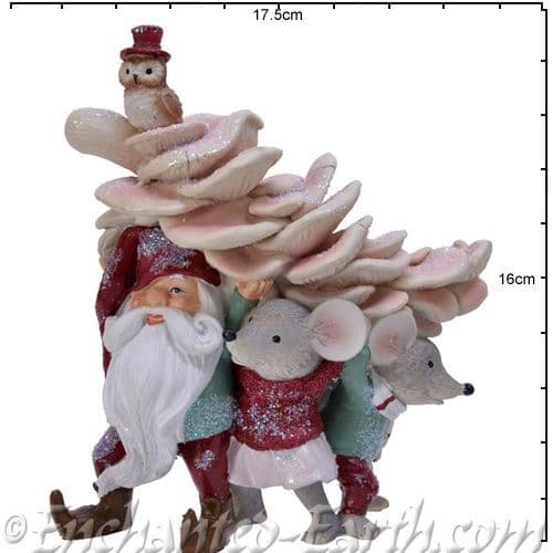 The Woodland Christmas Gnome & Pals - Pink Christmas Mushroom tree - 17.5cm.