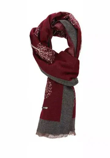 Tree of Life Scarf - Soft Luxury Feel - Burgundy & Grey
