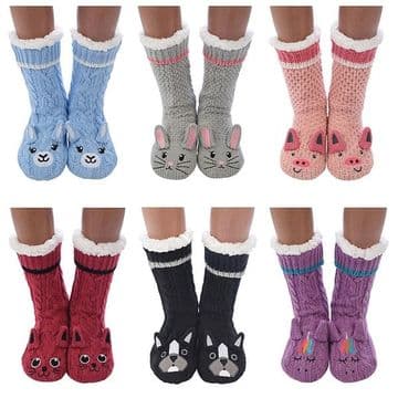 Vegan Animal snoozies -Warm Cosy Sherpa Lined - Cosy Socks - one size fits all -size 3-7