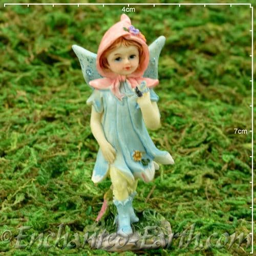 Vintage Style - Miniature Standing Flower Fairy - Bella in Blue - 7cm.