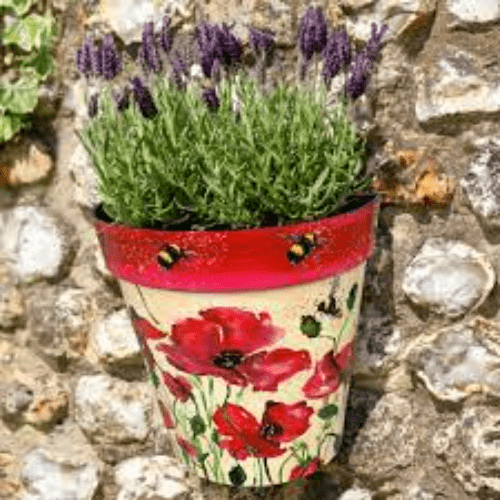 Watercolour Poppies & Bees - Wall Planter 25cm - Made From Recycled Plastic.