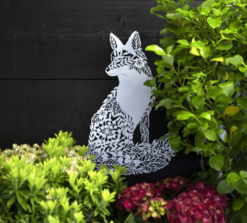 White Metal Wall Art - Floral Fox - 52cm