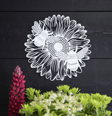 White Metal Wall Art - Sunflowe & Bees - 40cm