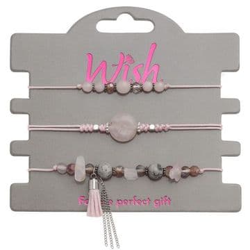Wish - Triple Bracelet Set - Pink Stones - set of 3
