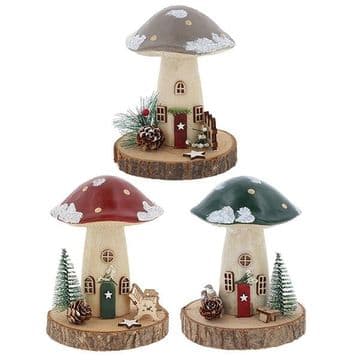 Wooden Folk Art Festerive Mushroom Cottage