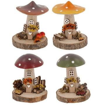 Wooden Folk Art Mushroom Cottage - 4 to choose from - 8cm