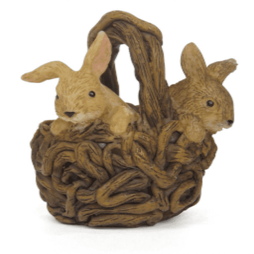 Woodland Knoll Bunny Basket - Miniature Garden Rabbits.