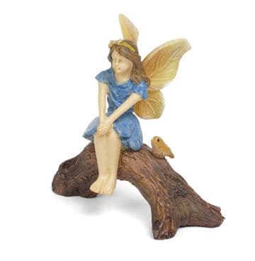 Woodland Knoll - Day Dreamer - Flower Fairy with robin on a log