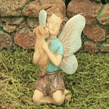 Woodland Knoll Fairy Boy & Puppy - Miniature Garden Fairy