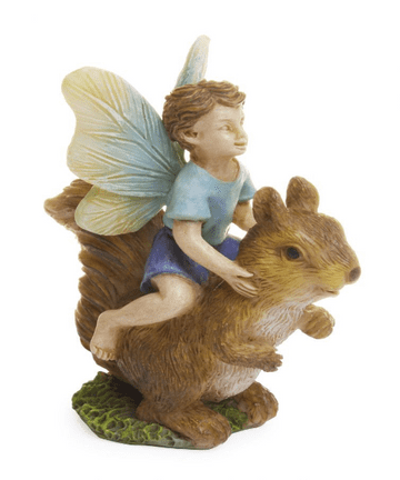 Woodland Knoll Fairy Boy Riding his Pet Squirrel