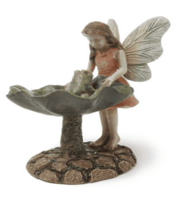 Woodland Knoll - Fairy with Frog in a Bird Bath
