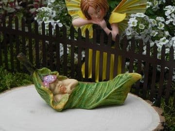 Woodland Knoll Leaf Baby - Miniature Garden Fairy baby sleeping in a leaf