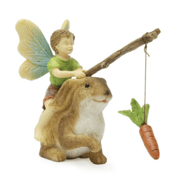 Woodland Knoll Motivation - Miniature Garden Fairy Boy on his rabbit