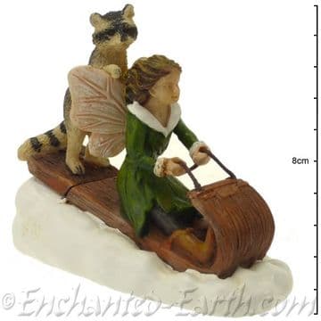 Woodland Knoll Vintage Style - Winter Fairy & Racoon Sledgeing
