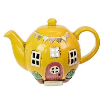 Yellow Ceramic Fairy Garden Teapot House - 19cm