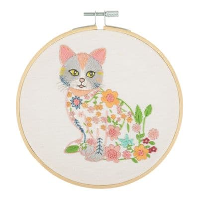 Floral Cat Embroidery Kit