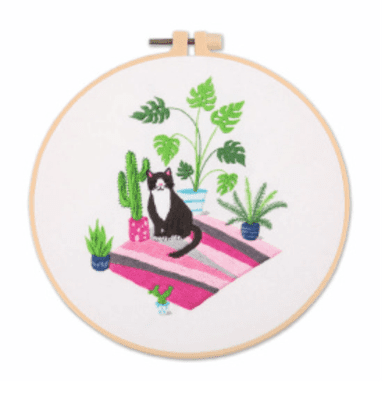Pink Rug Cat Embroidery Kit