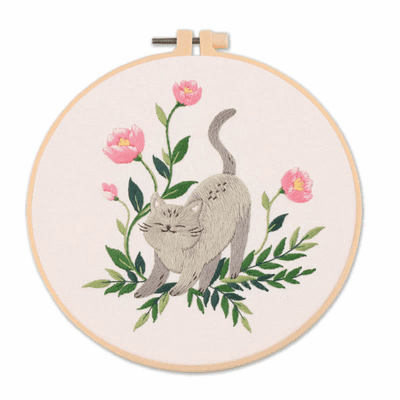Playful Floral Cat Embroidery Kit