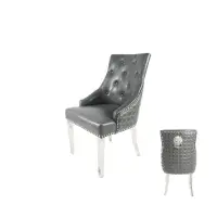 2x Ruentes Vegan Leather Dining Chair with Lion Knocker & Chrome Legs