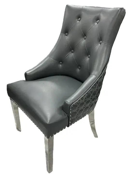 2x Ruentes Vegan Leather Dining Chair with Lion Knocker & Chrome Legs