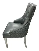 2x Ruentes Vegan Leather Dining Chair with Ring Knocker & Chrome Legs