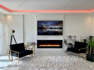 Aurora 60 Inch LED Black Flush / Wall Mounted Branded Electric Fire -10 LED Flames
