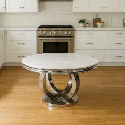 Carleti Chrome Base Round Marble Dining Table 130cm