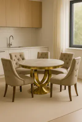 Carleti Gold Base Round Marble Dining Table 130cm
