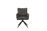 Mondina - Vintage Grey Suede Dining Chair - Black Metal Legs