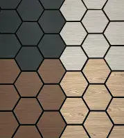Pack of 4 Solid Wood Veneer Hexagon Acoustic  Wall Panels