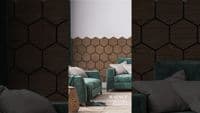 Pack of 4 Solid Wood Veneer Hexagon Acoustic  Wall Panels