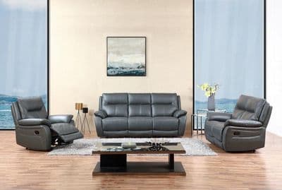 Rimini Genuine Leather Recliner Sofa - Charcoal