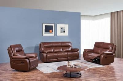 Rimini Genuine Leather Recliner Sofa - Chestnut