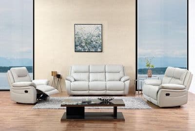 Rimini Genuine Leather Recliner Sofa - Putty