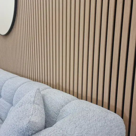Solid Wood Veneer 240cm x 60cm Acoustic Slatted Wall Panels | Sound Absorbing Felt
