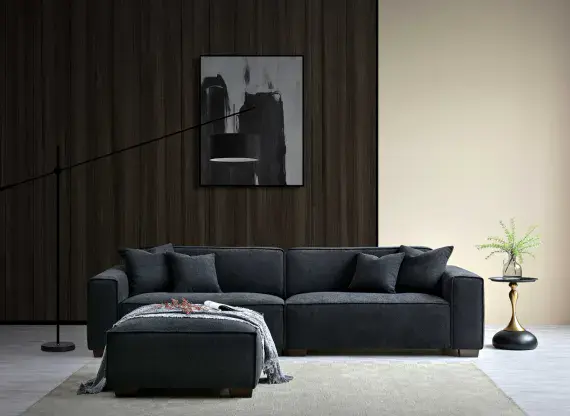 Sorrento 4 Seater Sofa Chaise in Midnight Boucle