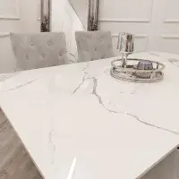 Tavola Chrome Dining Table with Polar White Sintered Stone Top