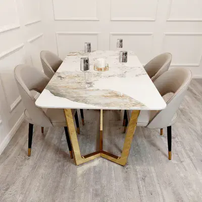 Tavola Gold Dining Table with Pandora Gold Sintered Stone Top