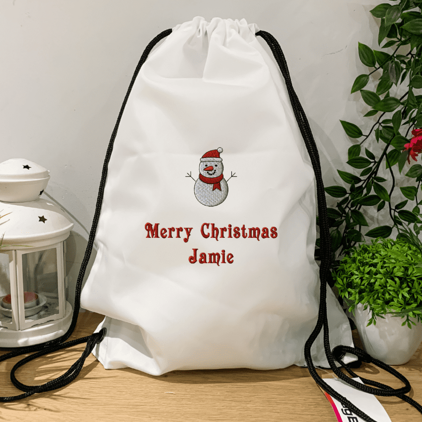 Personalised Christmas Drawstring Bag Snowman
