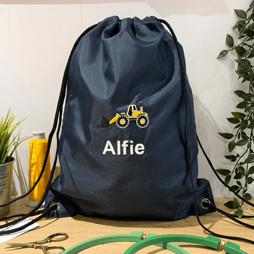 Personalised Digger Drawstring PE swim bag