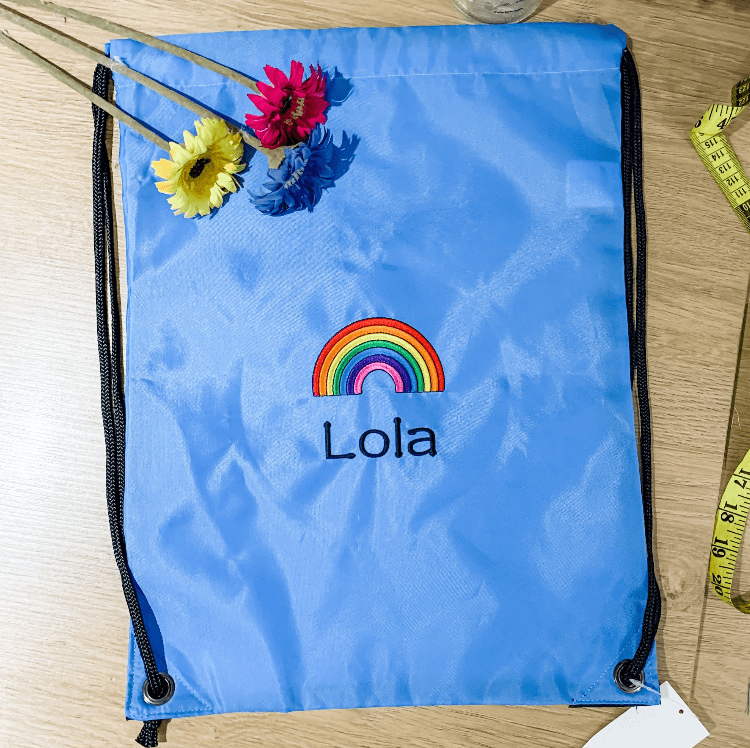 Personalised Rainbow Drawstring PE Bag