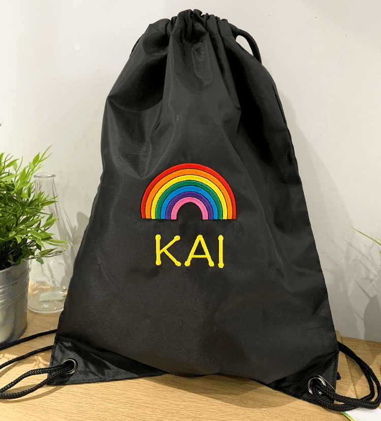 Personalised Rainbow Drawstring PE Bag