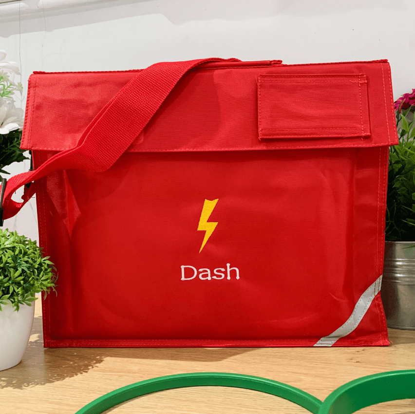 Personalised red top book bag