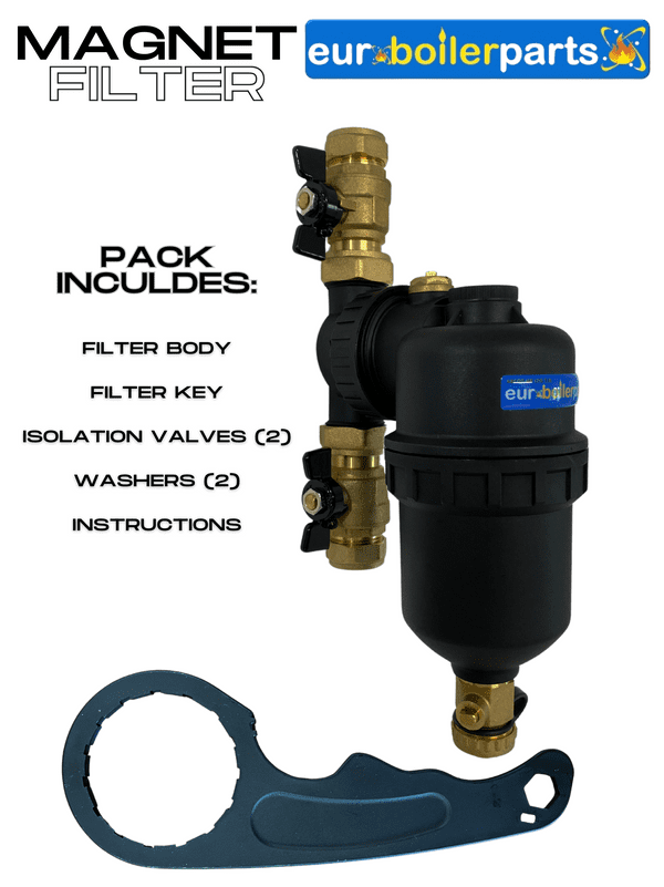 AQ.FLT 22mm Magnetic Filter with isolation valves for gas electric oil boilers HIU