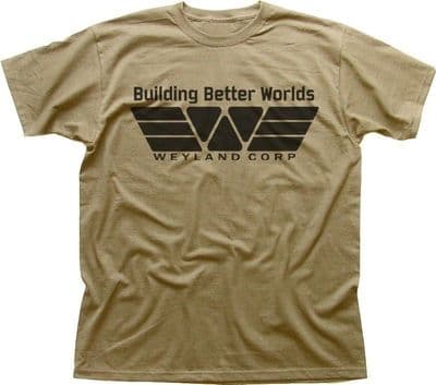 Alien Aliens Prometheus Weyland-Yutani cotton khaki zinc  t-shirt 01487